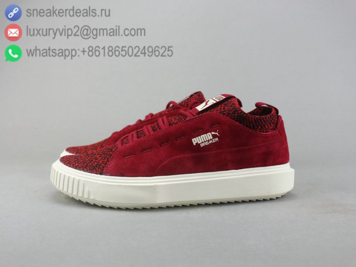 Puma Breaker Suede Platform Mono Satin Unisex Shoes Burgundy Leather Size 36-45